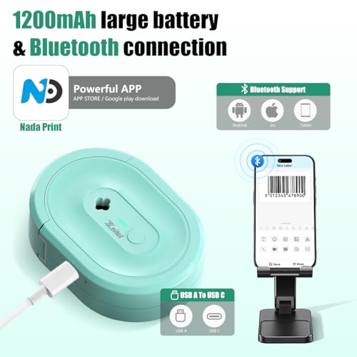 Zeitel® No Ink Thermal Label Printer, Mini Sticker Printer for iOS & Android, 203DPI Wireless Pocket Label Maker for Home, Office, Organization & DIY, with 1 Roll 14x40mm Sticker Lables