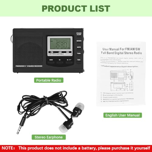 ZORBES® Portable Radio Outdoor Camping FM/MW/SW Radio Personal Radio Travel Transistor Radio LCD Radio Music Player Battery Operated Radio with Lanyard, Battery Not Included