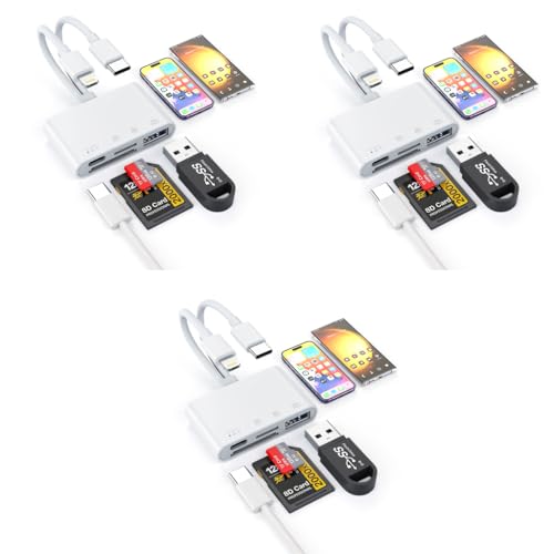 Verilux® Multi Card Reader for iPhone SD Card Reader 4 in 2 USB C Lightning to SD TF Card Flash Drive Reader Support Fast Charging for iOS Devices Portable 3PCS