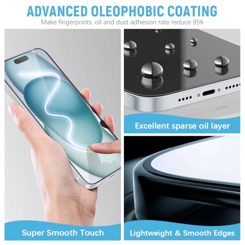 Zeitel® Privacy Screen Protector for iPhone 15 6.1 inches Tempered Glass Easiest 2-Step Installation Auto-Alignment HD Screen Protector Kit with 2 Pieces Screen Protectors and Accessories