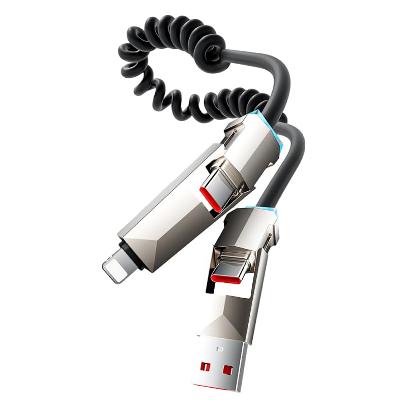 Verilux® 240W 4-in-1 USB C to USB C Spring Fast Charging Cable