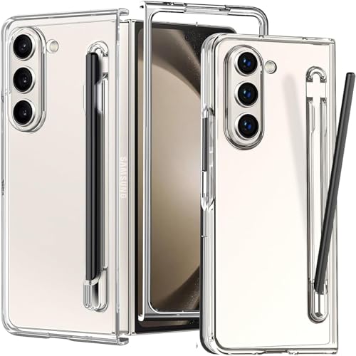 ZORBES® Phone Case for Samsung Galaxy Z Fold 5 Fashion Bi-fold One-Piece PC Phone Case with HD Transparent 6.3-inch Front Display Cover & Intergrated S Pen Holder