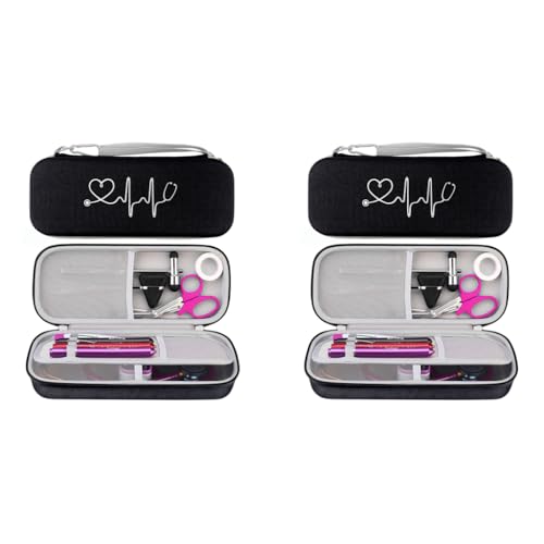 ZORBES® Ethylene Vinyl Acetate EVA Stethoscope Case Portable Modern Shockproof Protective Storage Bag For Littmann Omron ADC Dixie EMS With Extra Mesh Pockets Black 2 PCS