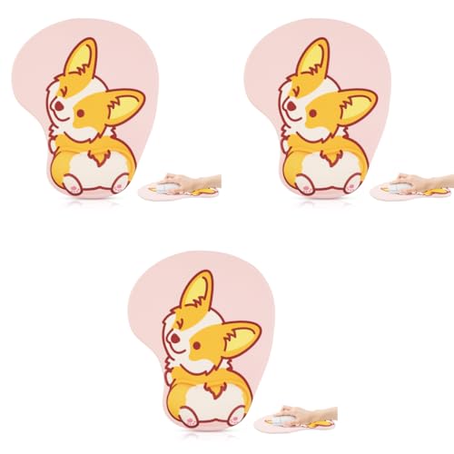 ZORBES® Kawaii Cartoon Puppy Mouse Pad with Wrist Rest Ergonomic Gel Smooth Lycra Cover Anti-Slip Base Office Gaming Anime Theme Spandex Silicone Material Color MH074 3PCS