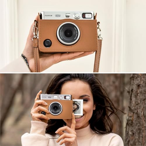 ZORBES® 3PCS PU Case for Fujifilm Mini EVO Instant Camera Anti-Scratch Fashion Vintage Brown Protective with Removable Shoulder Belt