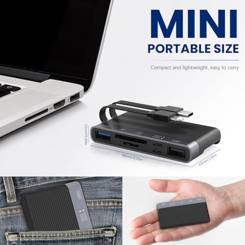 Verilux® 6 in 1 USB Hub Card Reader for iPhone 3.0 High Speed Dual Connector with PD Charging Universal for Tablet Flash Drive Memory Stick TF SD Cards 2 PCS