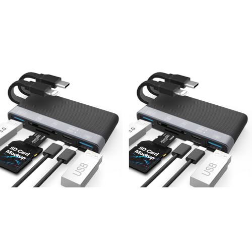 Verilux® 6 in 1 USB Hub Card Reader for iPhone 3.0 High Speed Dual Connector with PD Charging Universal for Tablet Flash Drive Memory Stick TF SD Cards 2 PCS