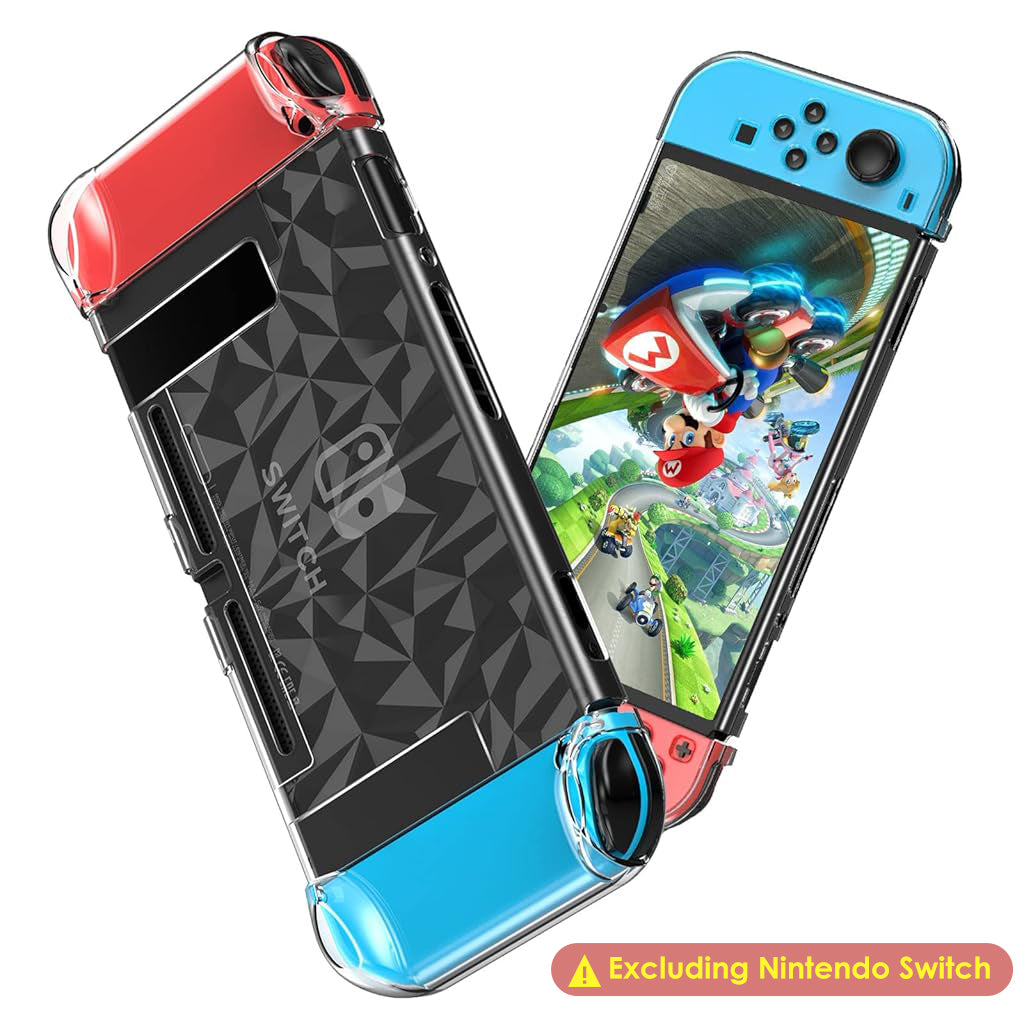 ZORBES® Case Compatible with Nintendo Switch with Protective Film, Transparent Protective Case for Nintendo Switch with Switch Protective Film and Thumb Sticks Caps, Shock Absorption and AntiScratch