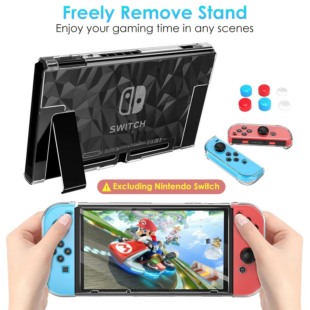 ZORBES® Case Compatible with Nintendo Switch with Protective Film, Transparent Protective Case for Nintendo Switch with Switch Protective Film and Thumb Sticks Caps, Shock Absorption and AntiScratch