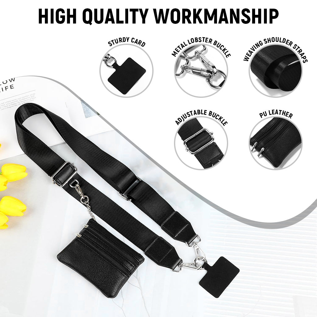 ZORBES® Phone Strap with Zippered Pouch, Clip and Go Strap for Phone with Wallet Crossbody, Fashion 2 in 1 Phone Sling Bag Multi Purpose Phone Sling Travel Cash Bag Beach Wear Accessory Bag