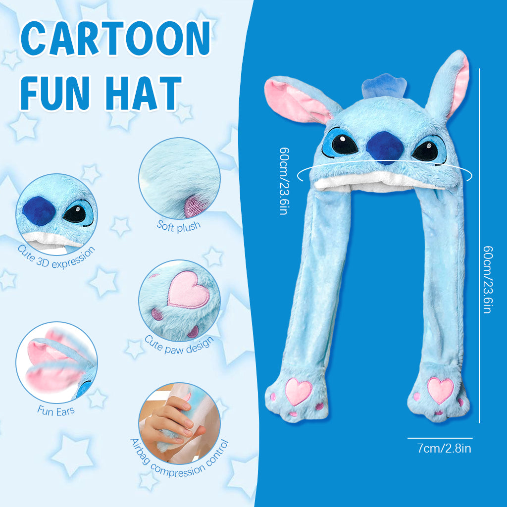 Verilux® Girls Winter Hat Girls Hat Cute Cartoon Stitch Hat Plush Warm Winter Hat Fun Moving Ears Design Soft Fluffy Stitch Hat for Women Girls