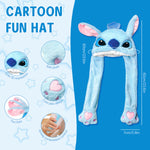 Verilux® Girls Winter Hat Girls Hat Cute Cartoon Stitch Hat Plush Warm Winter Hat Fun Moving Ears Design Soft Fluffy Stitch Hat for Women Girls