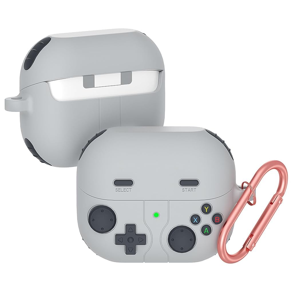 ZORBES® Earbuds Case Cover for Samsung Galaxy Buds 3 Protective Silicone Skin Cover with Carabiner Fashion Retro Gaming Machine Earbuds Case Cover for Samsung Galaxy Buds 3/3 Pro, Grey