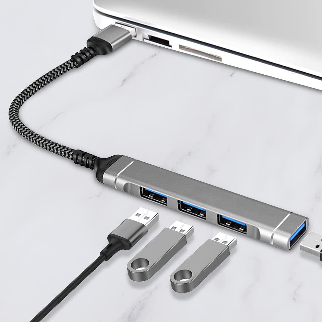 Verilux USB Hub 3.0 for PC with 4 Ports and 5Gbps Speed featuring Braided Cord | Aluminum Shell