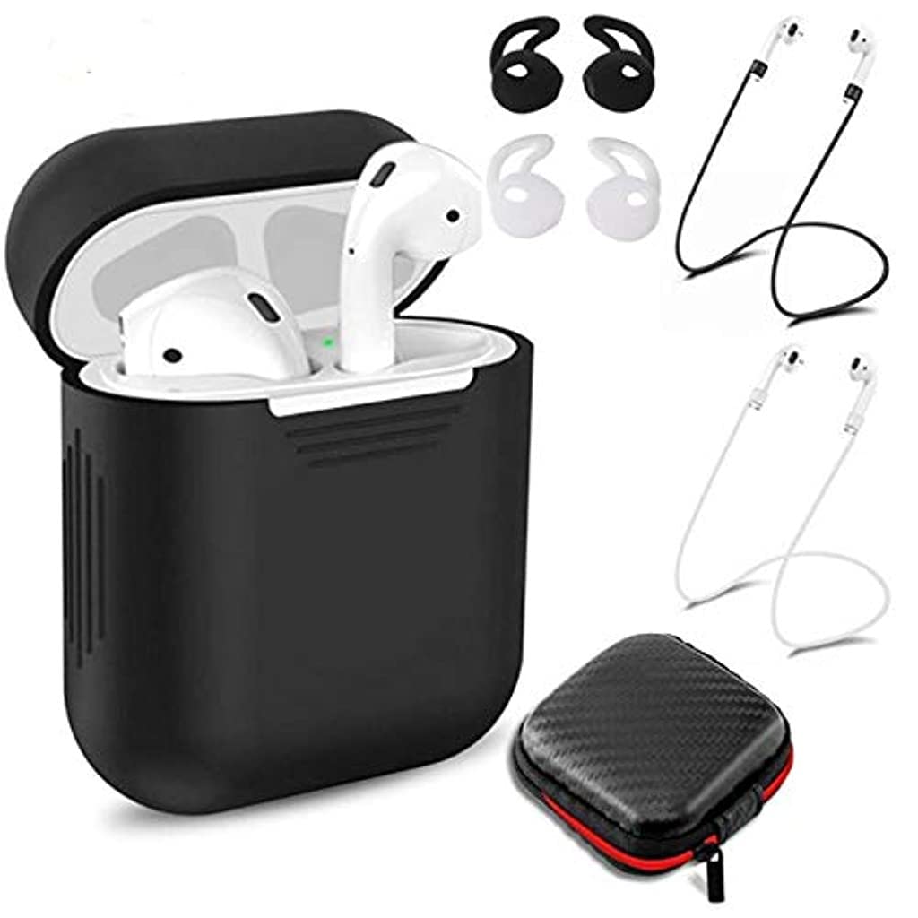 Verilux AirPods Accessories Kit with 6pcs Silicone Cover Case and Anti Lost Strap | Black