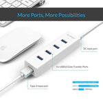 Verilux® 4-Port USB 3.0 Hub SuperSpeed for MacBook, Chromebook, Laptop, Surface and More- White