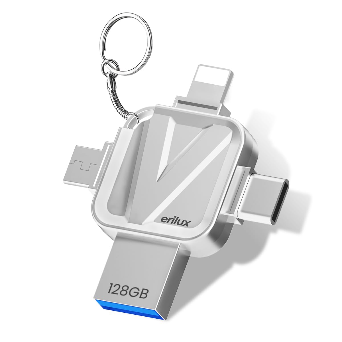 Verilux Pendrive 128GB for iPhone and Android with 4 in 1 USB3.0 Type C Design | Frosted Metal Body