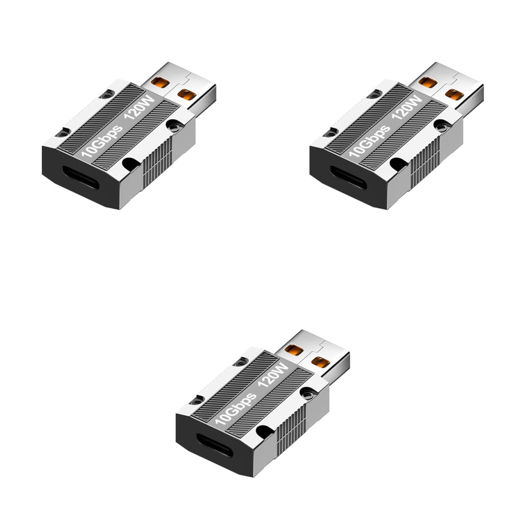 Verilux USB C to A OTG Adapter for Laptops and Power Banks 3PCS | 120W Fast Charging Zinc Alloy