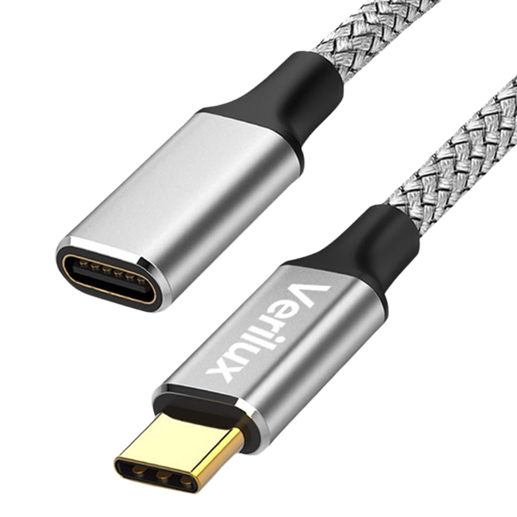 Verilux USB C Extension Cable for Fast Charging and 4K Video | 9.8 ft Nylon Braided Design