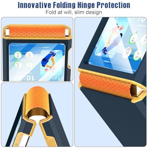 ZORBES® Phone Case for Samsung Galaxy Z Flip 6 TPU Phone Case with 3.4 inches External Screen Cover Fashion Constrast Color TPU One-Piece Hinged Phone Case for Samsung Galaxy Z Flip 6 Dark Blue