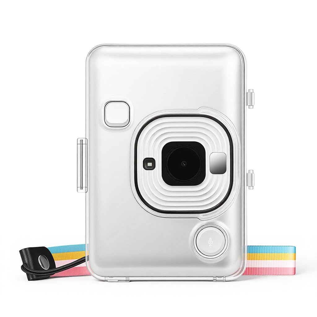 ZORBES® Compatible with Fujifilm Instax Mini Liplay, Clear Protective Case, Anti-Scratch PVC Skin Case Cover with Rainbow Nylon Woven Handstrap-Hybrid Smartphone Printer Instant Camera Accessory