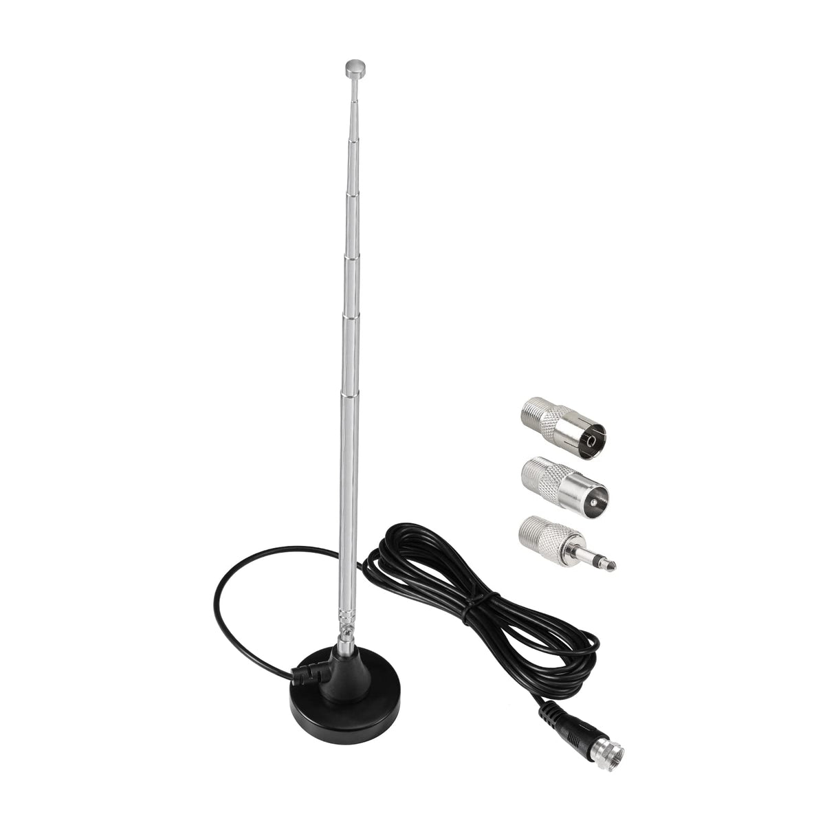 ZORBES® 31'' Telescopic Radio Antenna with Base, Digital Audio Broadcasting Accessories, Universal FM/AM Signal Booster Aerial with 3 Adapters and 118'' Coax Cable for Home Stereo, and Portable Radios
