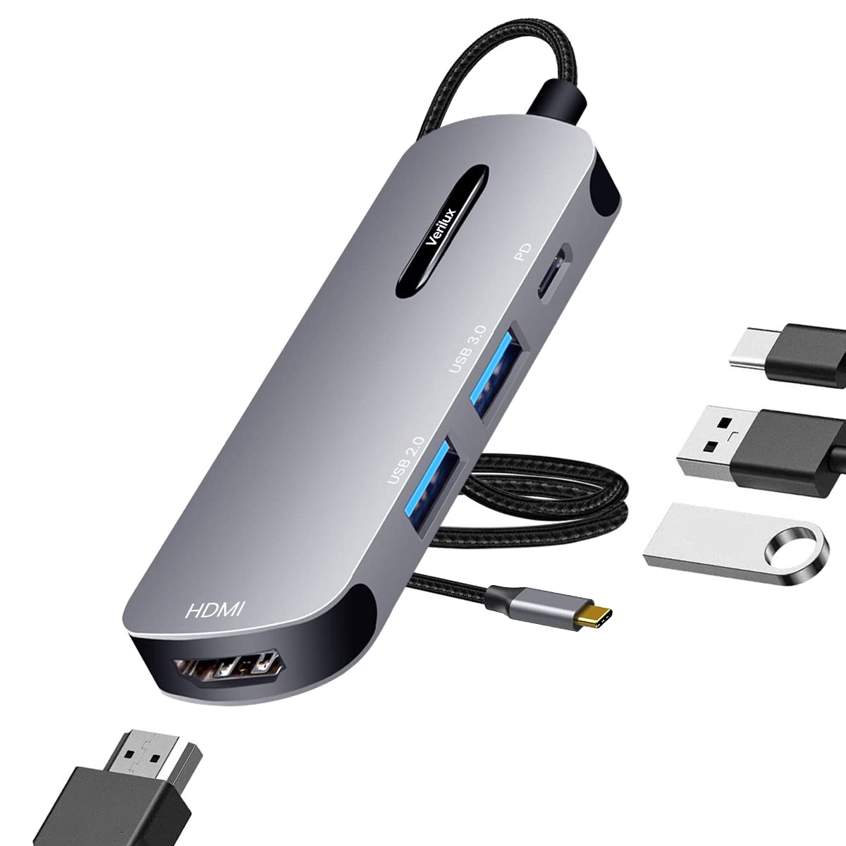 USB C HUB 4 in 1 Type C HDMI Adapter (20cm Braided Cable)