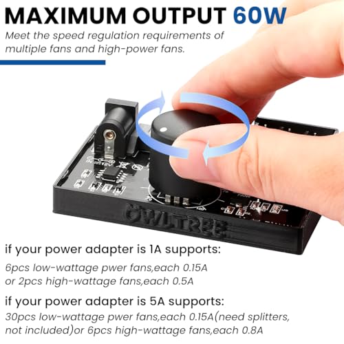 ZORBES® 4 Pin 12V PWM Fan Controller Speed Controller Kit, Support Max 6 Fans, CPU Tower Fan Controller Modification Kit with Knob, Powered by SATA and DC 5525