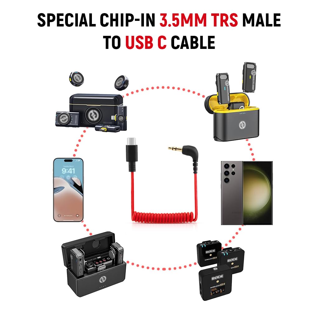 Verilux® USB C to 3.5mm Jack Audio Cable for i Phone 15 Coiled Audio Cable TRS Microphone Adapter Universal Mic Cable for Sony, for Boya Microphones & Audio Equipment