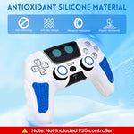 ZORBES® PS5 Controller Case Silicone Protective Cover for Dual Sense with 2 Thumb Grip Caps Touchpad Sticker White Blue 3PCS