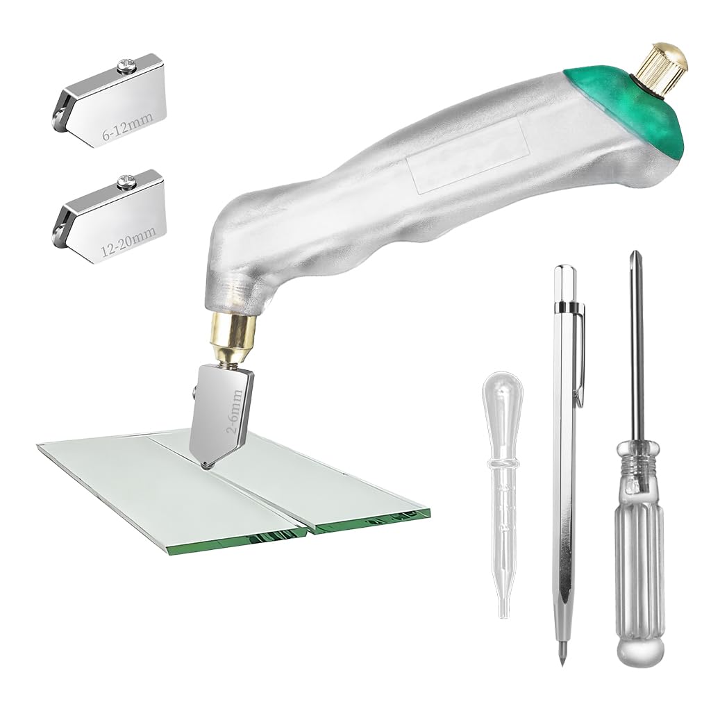 Serplex® 6PCS Glass Cutter Pistol Grip (2mm-20mm), Ergonomic Handle Tungsten Carbide Glass Cutting Tool with Built-In Oil Reservoir for Cutting Glass Tiles Mirror Mosaic Window - Multicolor