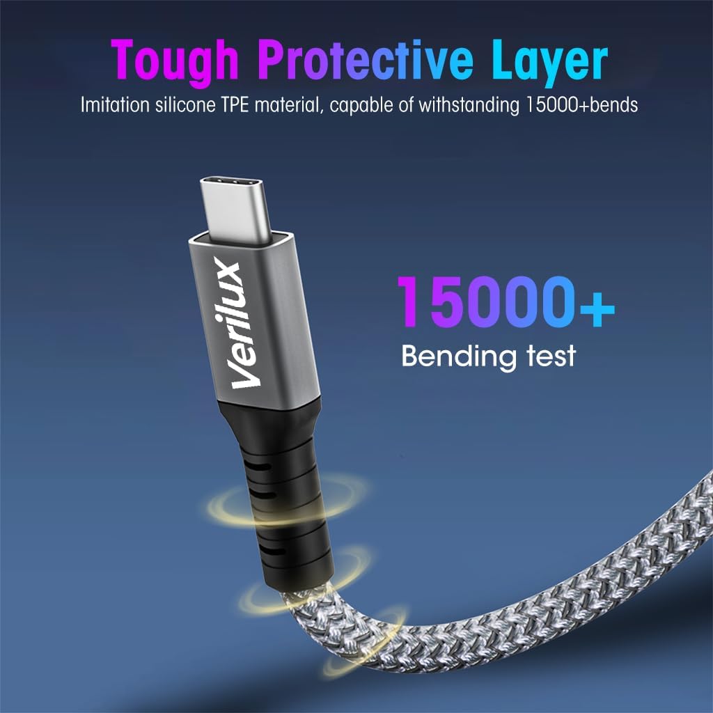 Verilux Type C Cable 4.9 ft for Fast Charging and 20Gbps Data Transfer | Supports 4K 60Hz Display