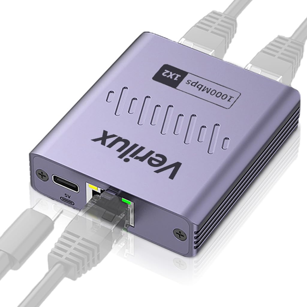 Verilux® 1000Mbps RJ45 Gigabit Ethernet Splitter Network Splitter 1 to 2 Gigabit Ethernet Adapter Ethernet Splitter Network Extender RJ45 Connector Internet Network Cable Extender for PC TV Box Router