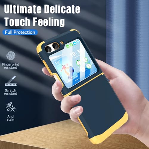 ZORBES® Phone Case for Samsung Galaxy Z Flip 6 TPU Phone Case with 3.4 inches External Screen Cover Fashion Constrast Color TPU One-Piece Hinged Phone Case for Samsung Galaxy Z Flip 6 Dark Blue