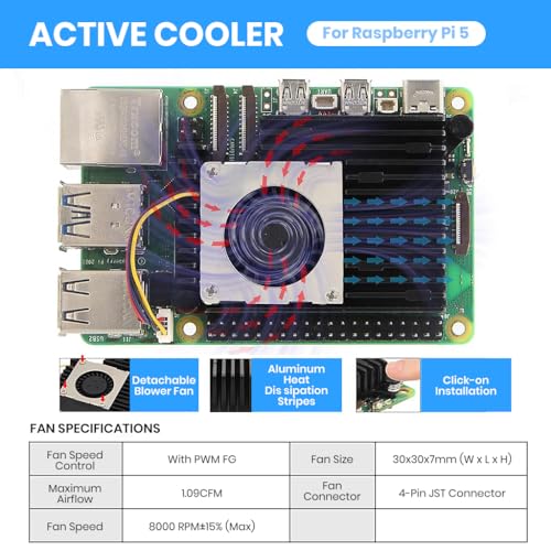 ZORBES® Active Cooler H505 for Raspberry Pi 5 (2GB/4GB/8GB/16GB), Efficient Cooling Fan and Heatsink Combination Compatible with Pi Boards for Reliable Heat Control and Stable Operation