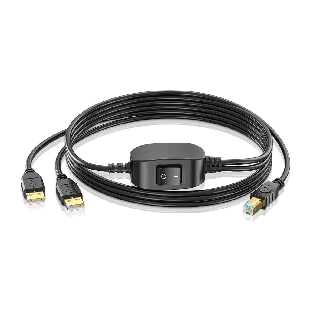 Verilux® 5FT Printer Cable with Switcher, Dual USB to USB-B Printer Cable for Two Computers Nylon Gold Plated Printer Cable for HP, Canon, Dell, Epson, Lexmark, Xerox, Samsung and More