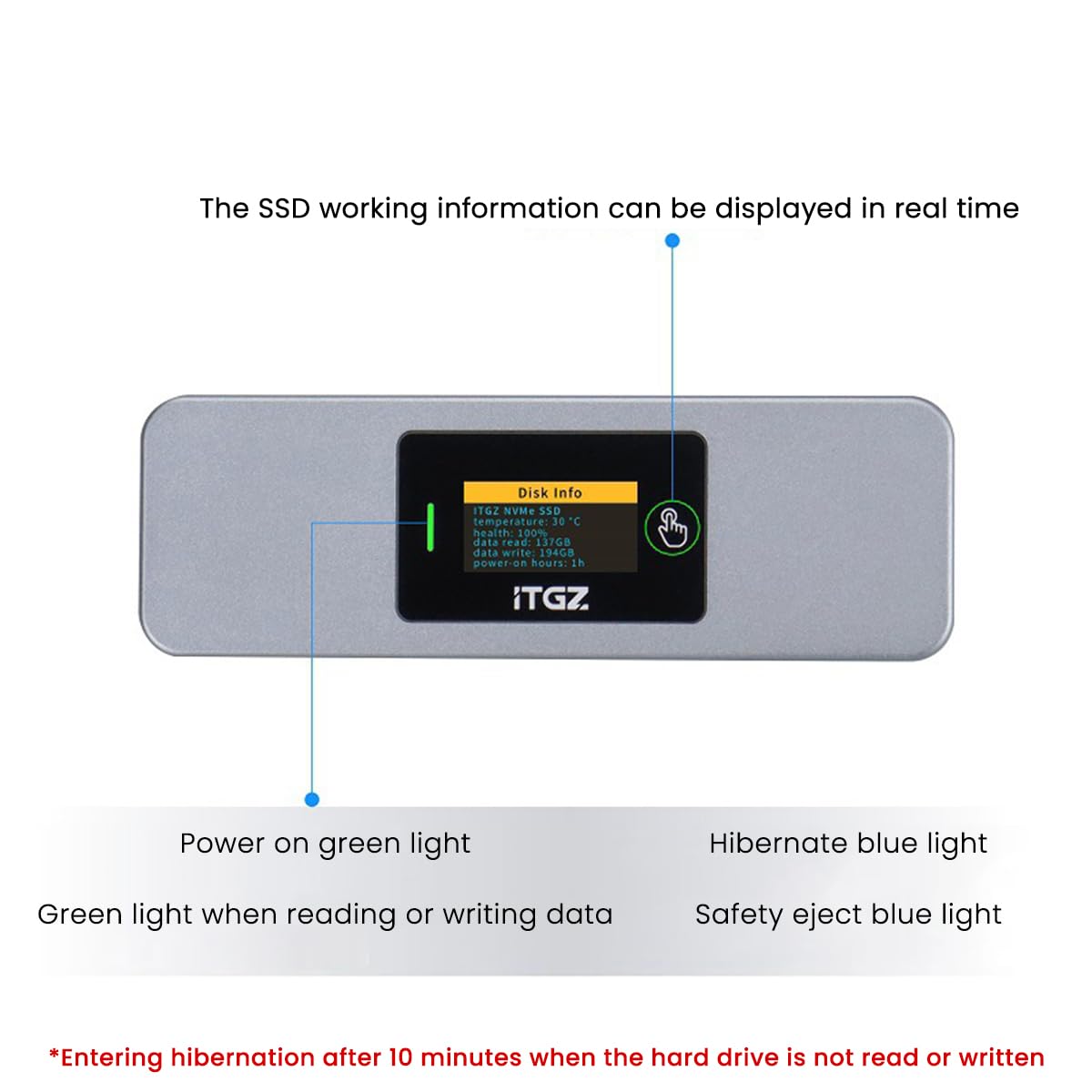 Verilux Smart M.2 Enclosure with Touchscreen and RGB, USB 3.2 Gen 2 10Gbps | NVMe and SATA SSD