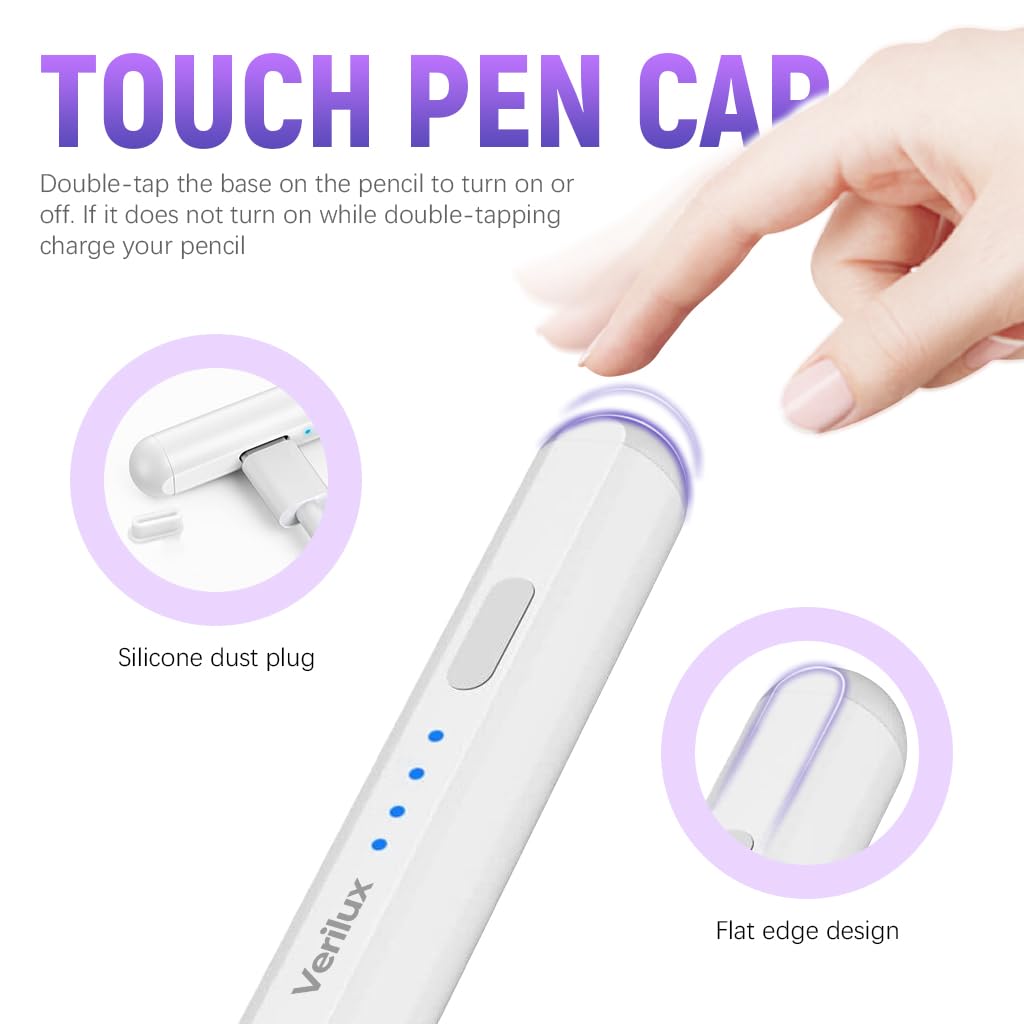 Verilux Universal Stylus Pen for iOS and Android Tablets with 4 Tips and Artist Glove | 8–10 Hour Use