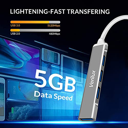 Verilux® USB Hub 3.0 for PC Multiport Adapter with 4 Ports High Speed for Laptop Aluminium Extender MacBook Pro Mini iMac 2PCS