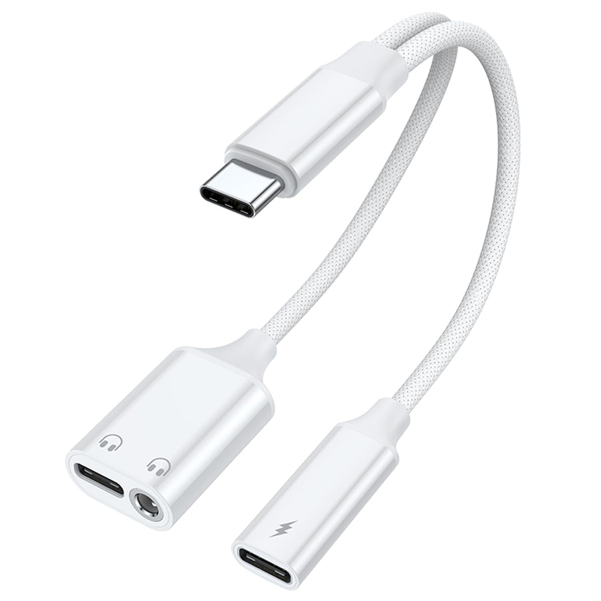 Verilux® USB-C to Dual Audio & Charging Splitter, 60W PD Fast Charge, 3.5mm & USB-C Headphone Support, Nylon Braided Cable, Simultaneous Charging & Audio, Compatible with Phone, Tablets & Laptops