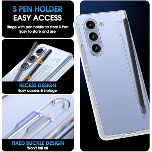 ZORBES® Phone Case for Samsung Galaxy Z Fold 5 Fashion Bi-fold One-Piece PC with HD Transparent 6.3-inch Front Display Cover Integrated S Pen Holder 3PCS