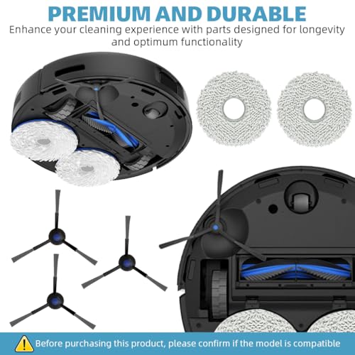 Verilux® 10Pcs Replacement Parts for Ecovacs N30 Pro Omni,Spare Accessories with 1 Main Brush,3 Side Brushes 2 Mop Cloth 2 Filters Cleaning Mop Dust Bags.
