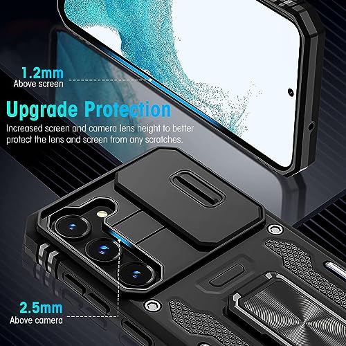 ZORBES® Phone Case for Samsung Galaxy S23 with Rotatable Kickstand Grip Hard PC Sliding Camera Cover Anti-Scratch Black 2 PCS