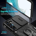 ZORBES® Phone Case for Samsung Galaxy S23 with Rotatable Kickstand Grip Hard PC Sliding Camera Cover Anti-Scratch Black 2 PCS