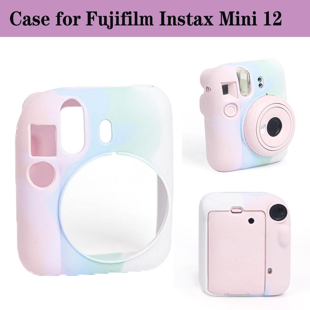 ZORBES® Camera Case for Fujifilm Instax Mini 12 Soft Silicone Protective Case with Print Shoulder Strap, Anti-Scratch for Fujifilm Instax Mini 12 Camera Case Cover (Without Camera)