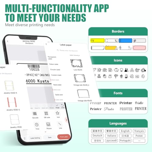 Zeitel® No Ink Thermal Label Printer, Mini Sticker Printer for iOS & Android, 203DPI Wireless Pocket Label Maker for Home, Office, Organization & DIY, with 1 Roll 14x40mm Sticker Lables