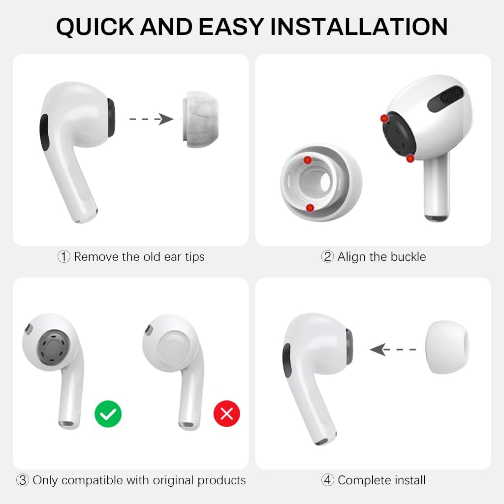 ZORBES® 4 Pairs Ear Tips for Air Pods Pro and Pro 2 Silicone Anti-Slip Earbuds Eartips Cover Replacement XS S M L 3 PCS