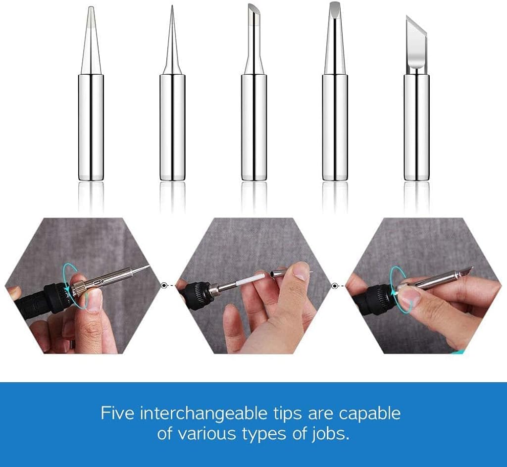 Serplex® Soldering Iron Kit Soldering Iron 60 Watt Original Adjustable Temperature Welding Tool,Soldering Kit With Soldering Gun,5Pcs Soldering Tips,Desoldering Pump,Soldering Iron Stand,Tweezers,ac