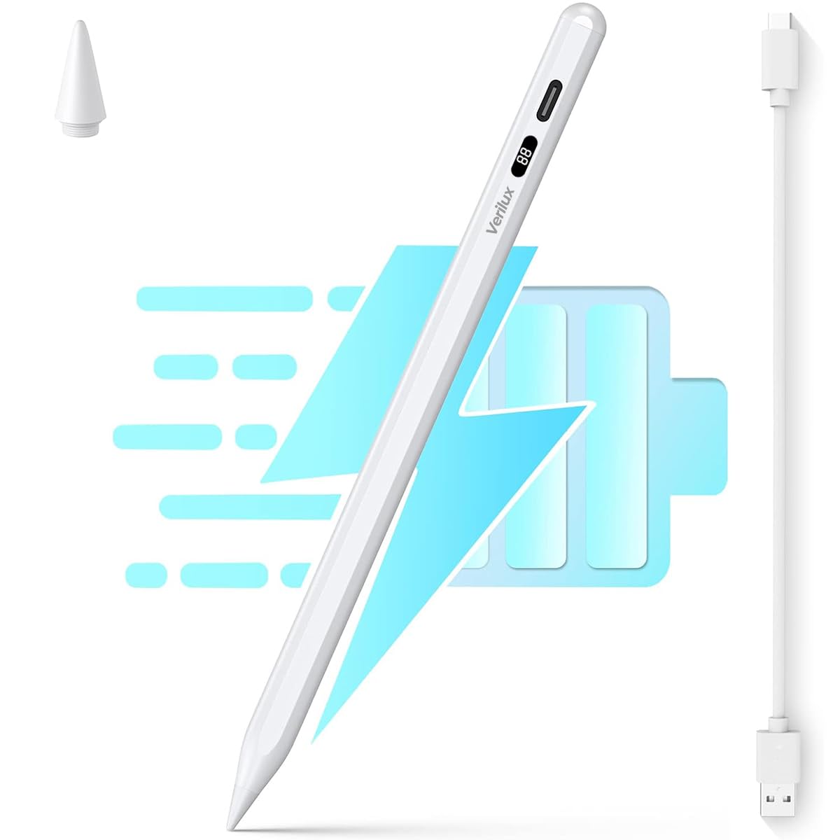 Verilux Stylus Pen for iPad 2018 and Later with LCD Power Display & Palm Rejection | Tilt Sensitivity