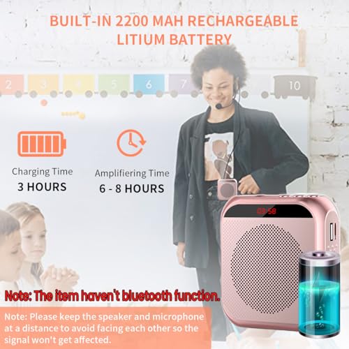 ZORBES® Portable Mini Voice Amplifier 10W 2200mAh Rechargeable PA System Speaker for Teachers Singing Coaches Training Presentation Tour Guide Pink 2 PCS